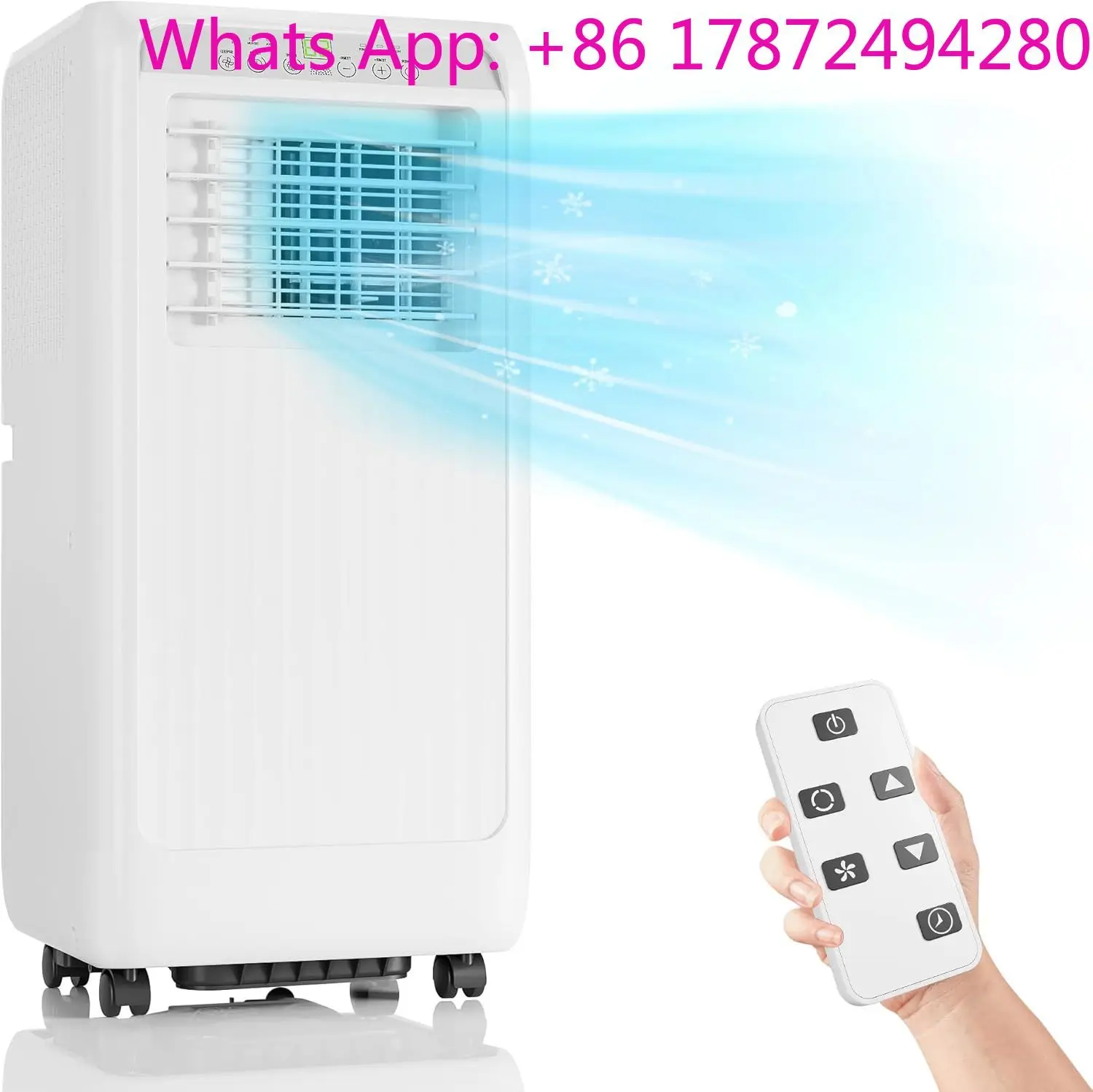 portable AC, 3-in-1 unit with dehumidifier, fan mode, 24H timer, and remote control