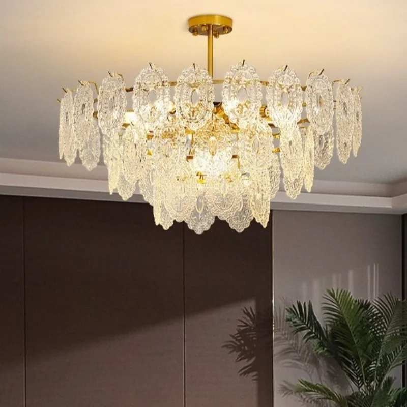 

Modern French Style Chandelier LED Clear Glass Hanging Lamp For Bedroom Living Room Kitchen Luxury Ceiling Chandelier Fixture