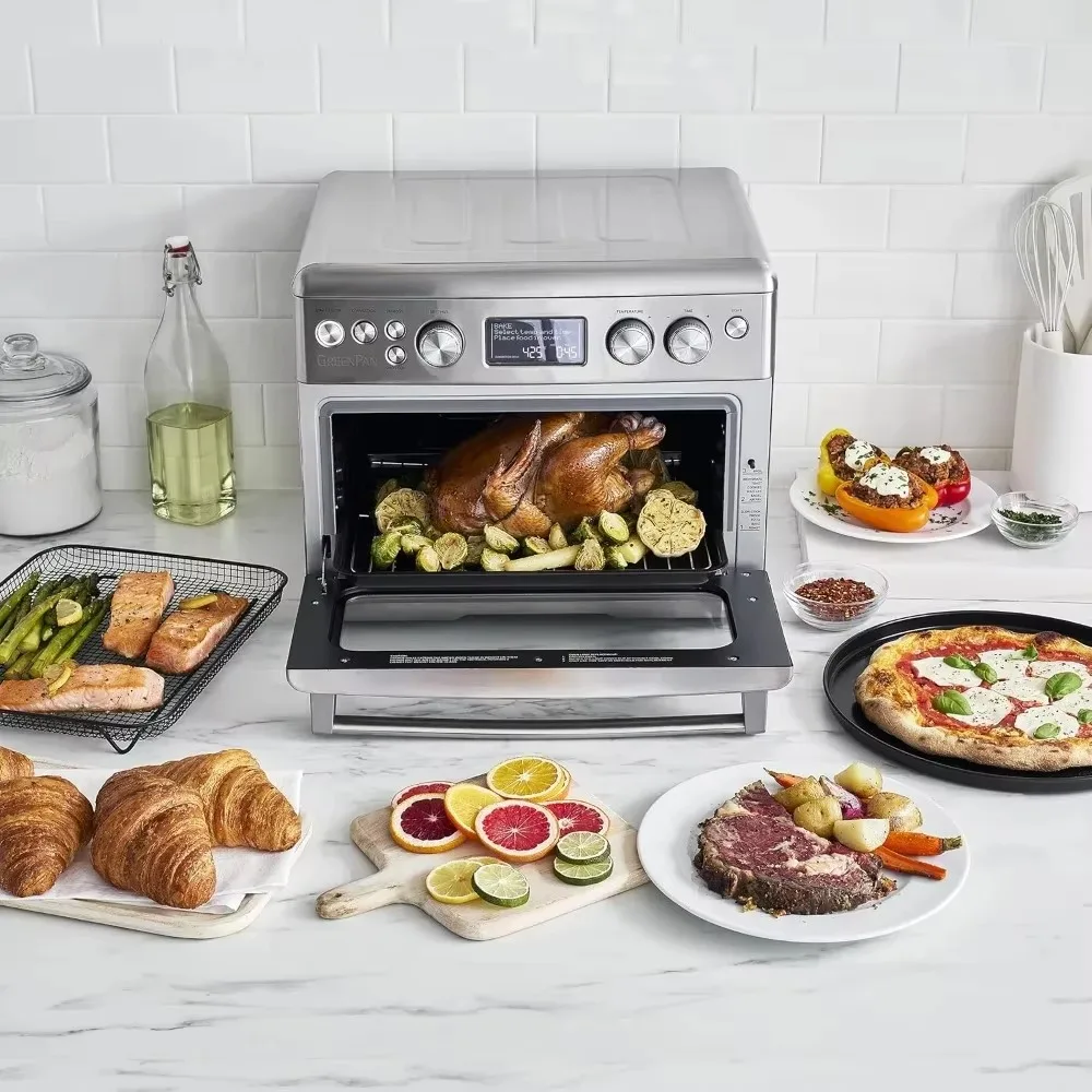 13-in-1 Countertop Convection Oven & Air Fryer, Ceramic Tray/Pizza Pan, Adjustable Racks, Multifunction Presets, Stainless Steel