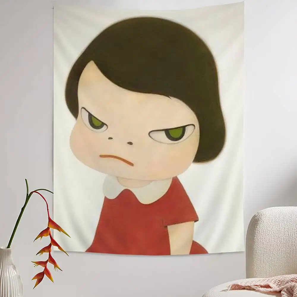 Y-Yoshitomo Nara Art Lovely melancholy Chart Tapestry for Living Room Home Dorm Decor Art Home Decor