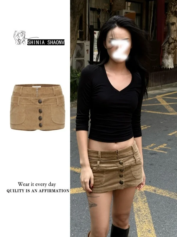 

Женские осенне-зимние вельветовые юбка-брюки цвета хаки с эффектом двухслойности, на пуговицах, облегающие, сексуальные, с запахом, для делового и повседневного стиля