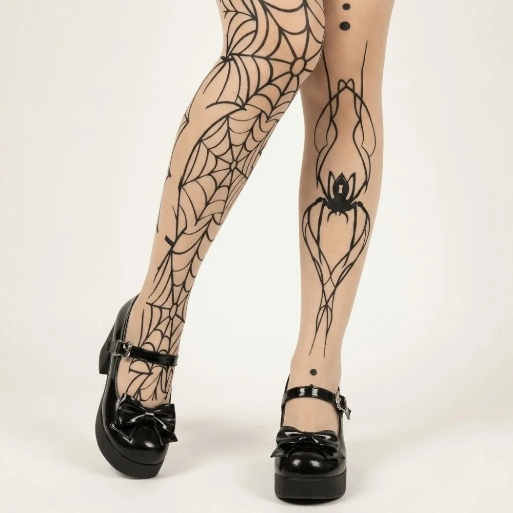 High Waist Halloween Pantyhose Elasticity Witch Pantyhose Bat Pattern Tights Spider Web Gothic Stockings Alternative Fashion