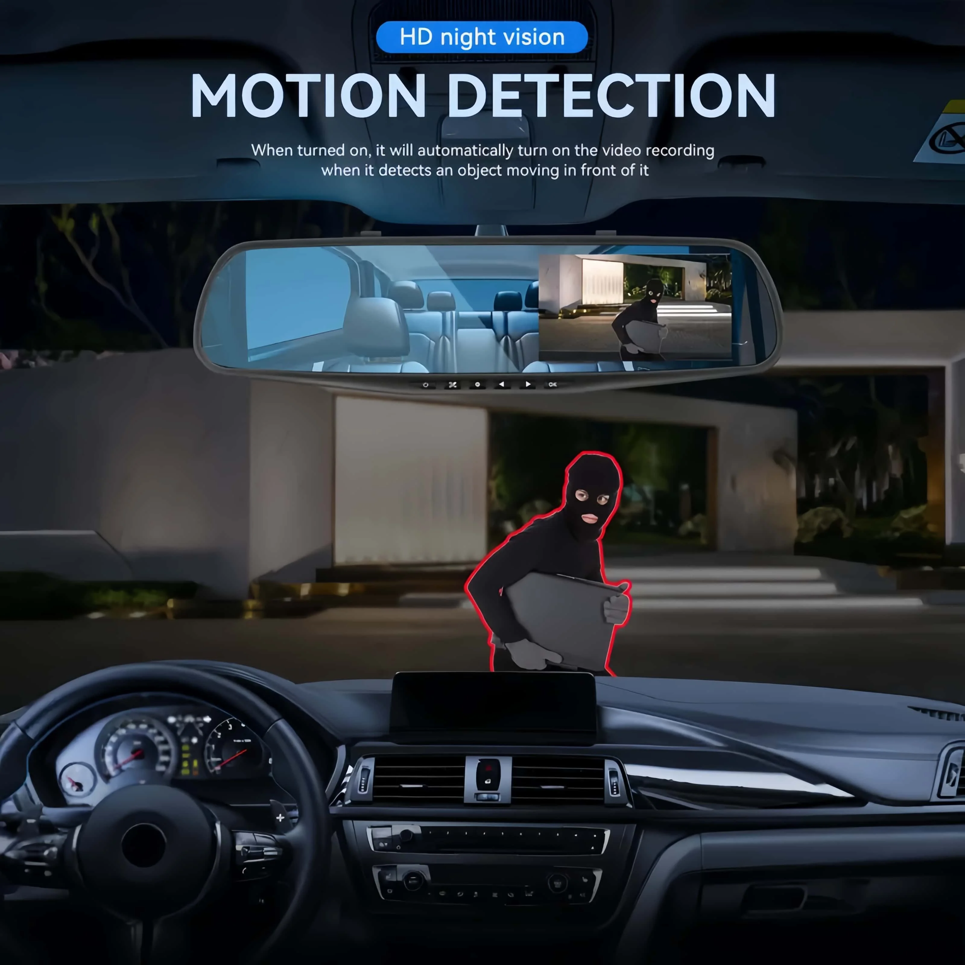 كاميرا داش مرآة ذكية مقاس 4.5 بوصة: كاميرا احتياطية لك ومسجل مزدوج. شاهد كل شيء في كريسب 1080P. تتضمن بطاقة مدى الحياة سعة 32 جيجابايت