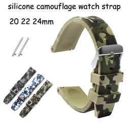 Camouflage Silicone Watch Strap 20mm 22mm 24mm Wrist Bracelet Rubber Watch Band Replacement Camo Belt w Quick Release Pins