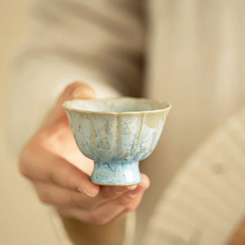 

Crystal kiln-changed flower mouth teacup ceramic tea set master cup guest cup tea tasting cup high foot cup kung fu tea set