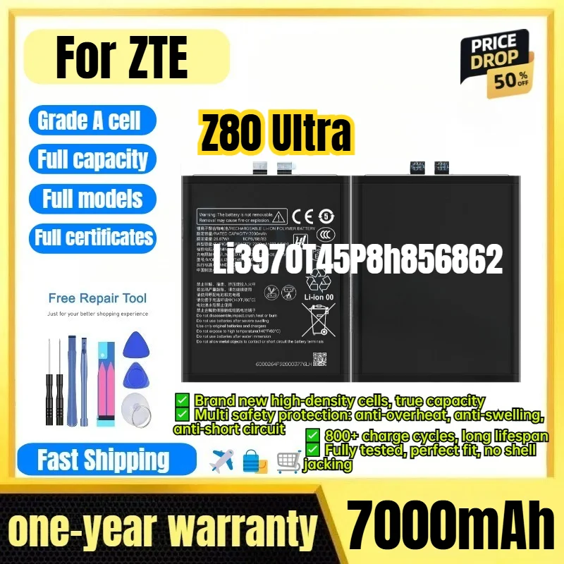 Li3970T45P8h856862 for ZTE Z80 Ultra Phone Battery 0Cycle High Quality High Capacity Replacement Bateria Grade A Cell with Tools