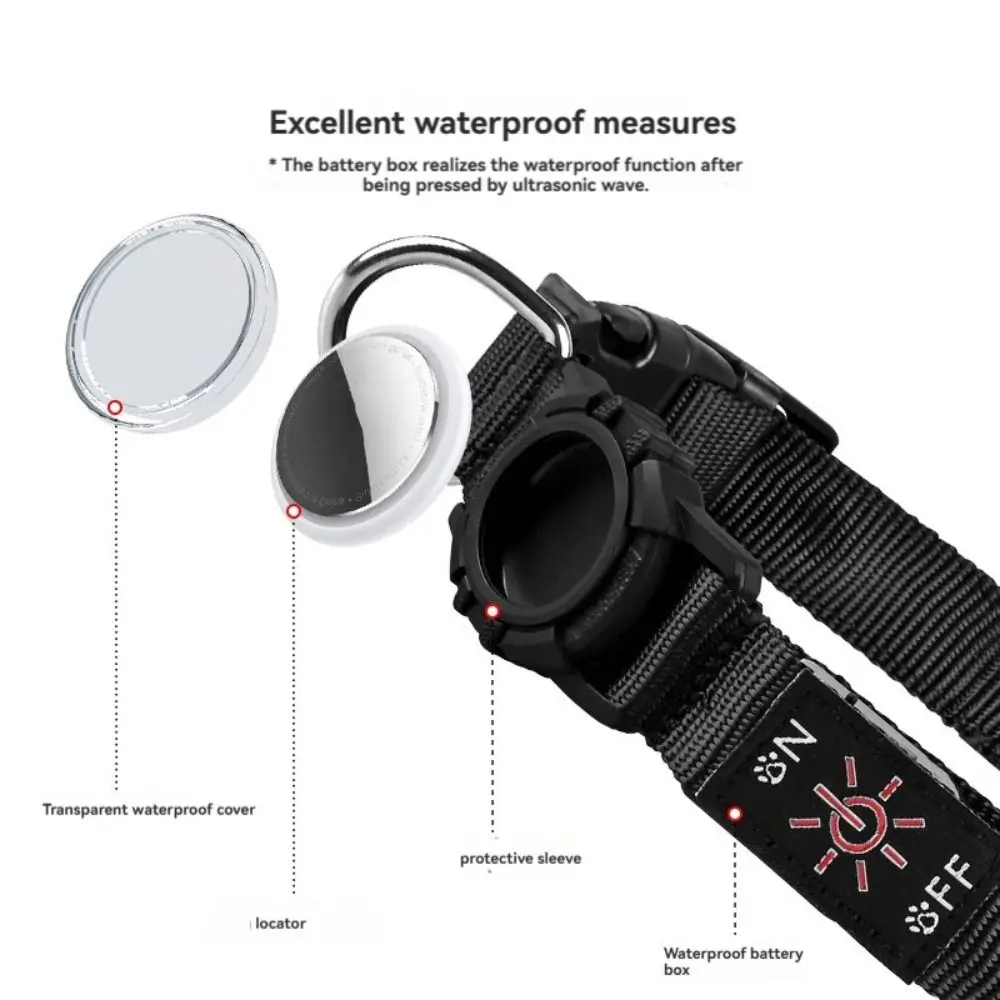 New Waterproof Luminous Dog Collar USB Chargeable Adjustable Led Collar Light IPX6 Fabric Tracker Case for Airtag Night