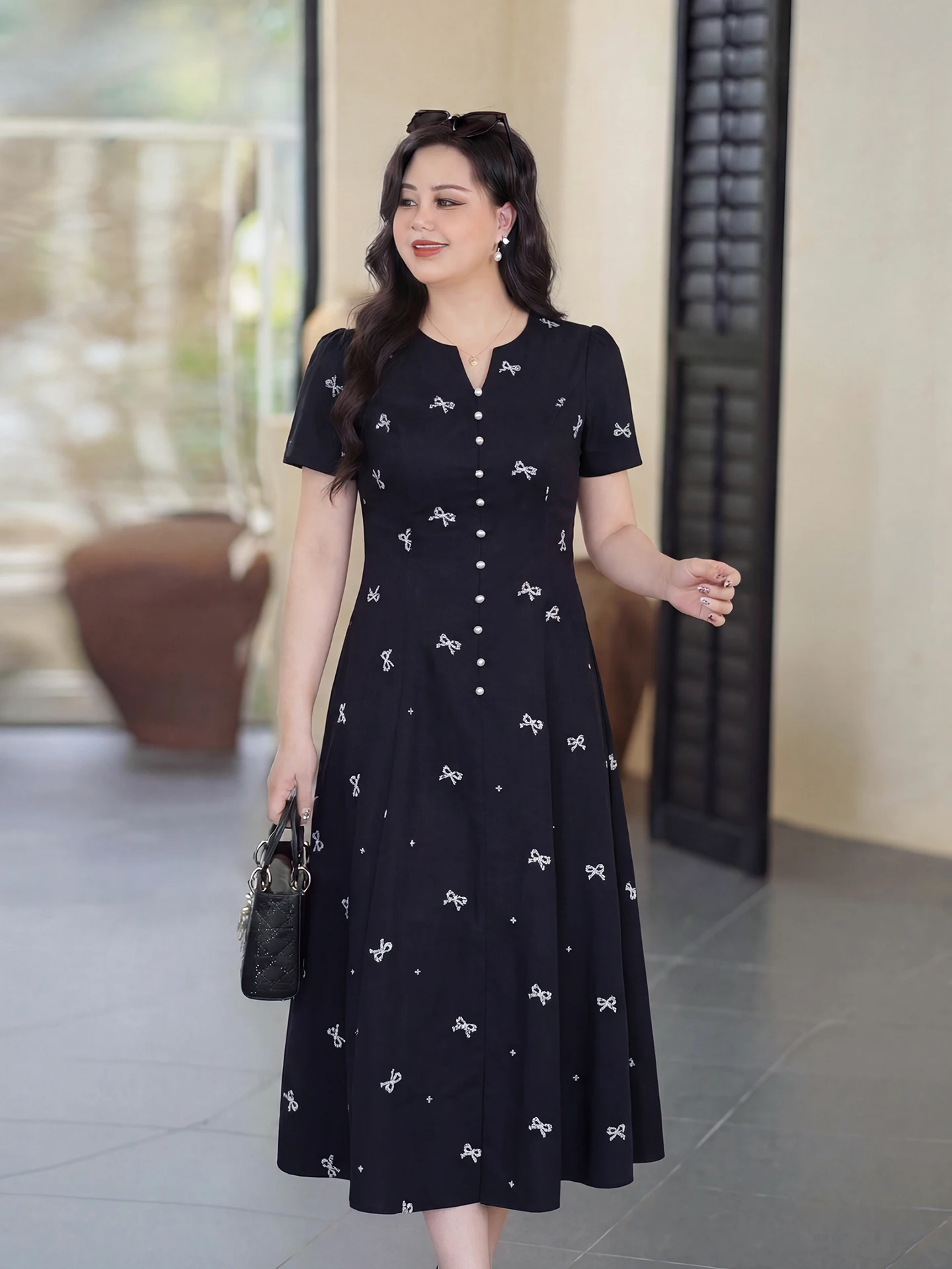 

Elegant plus Size Women's V-Neck Dress Beautiful Knot High Waist A-Line Summer Dress Conceals Belly Elegant Dress