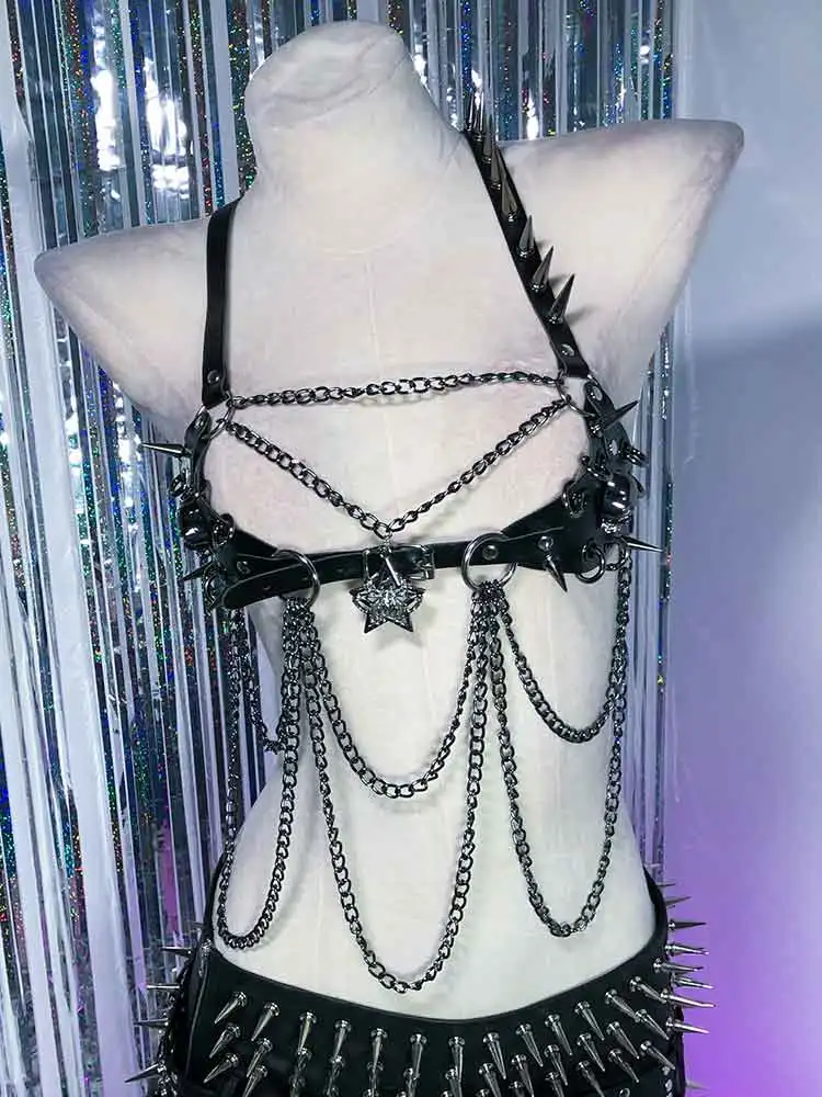 

Кибер-эмо, гранж, панк-рок, топы из веганской кожи с заклепками в стиле Y2K, экологичные, с заклепками и риветами, готические, готичные, с ремнями, безрукавки, в стиле Харадзюку, кавайные, с черепами