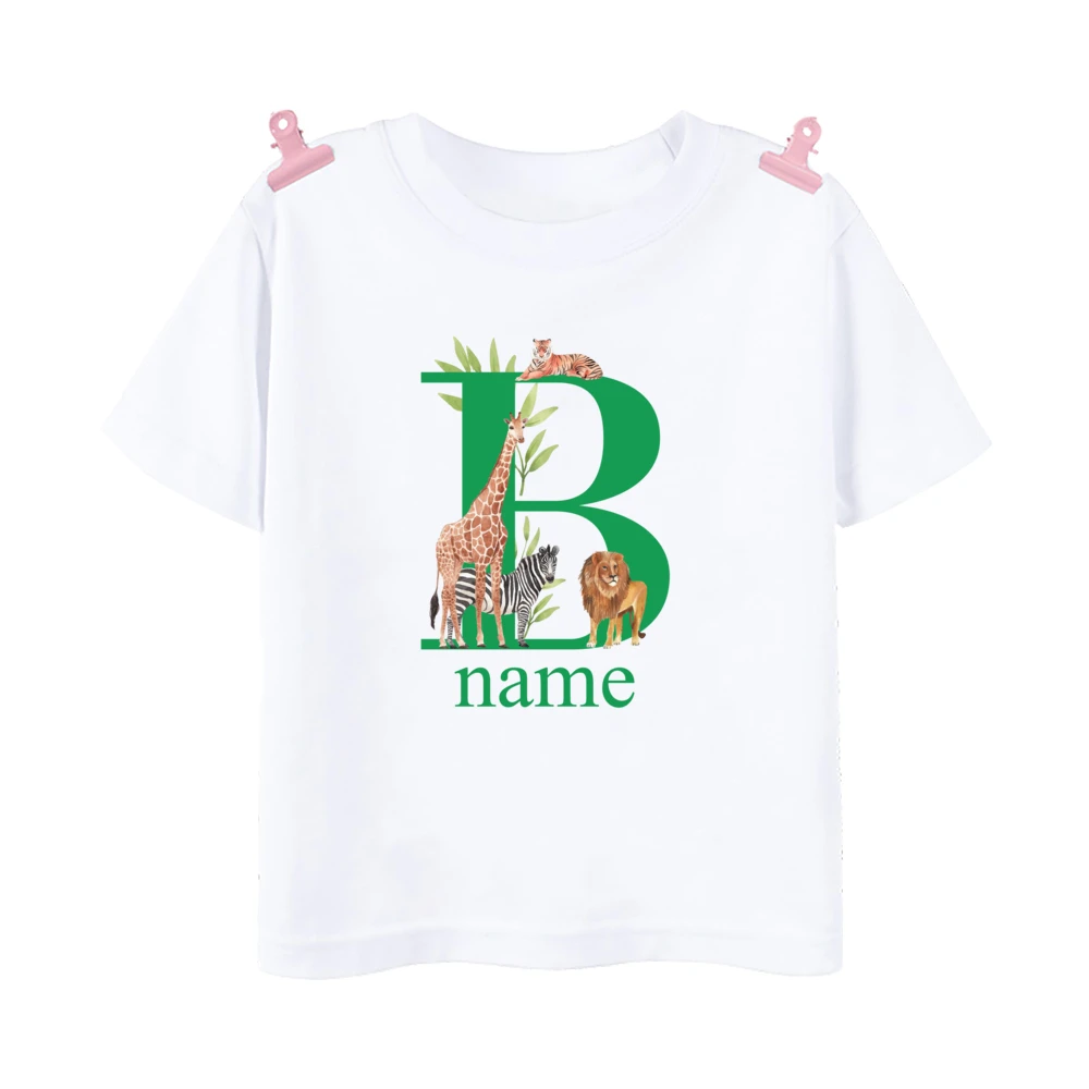 Camisa de aniversário personalizada com nome para meninos, Wild Birthday Party Tee Shirts, Animal Print Roupas, Kdis Tops, Safari, Inicial