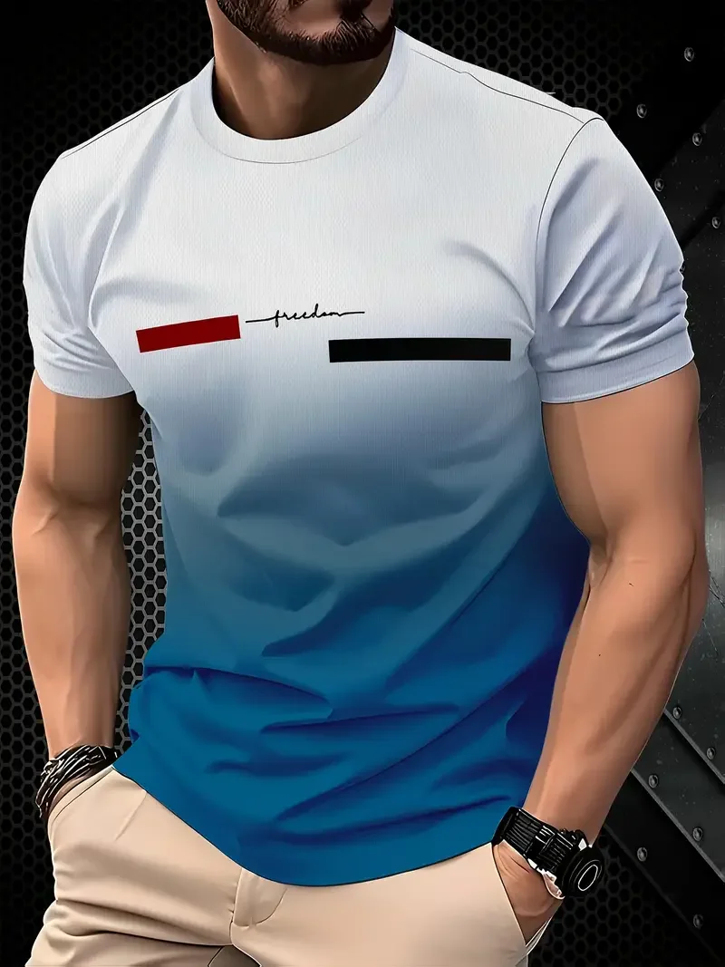 

Fashion 3D Stripe Letter Print Men's T Shirt Hip Hop Trend Harajuku Streetwear Casual O-neck Oversized T-shirts Summer Men Tops