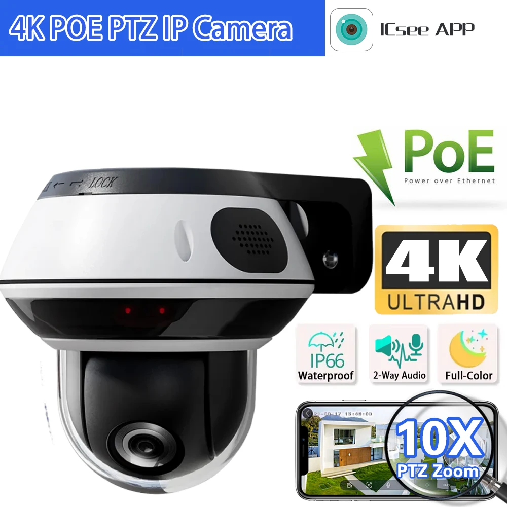 3840*2160P Ultra HD 10X Optical Zoom 4K 8MP Surveillance IP Camera POE Video Outdoor Security IP Cameras PTZ Smart Home CCTV