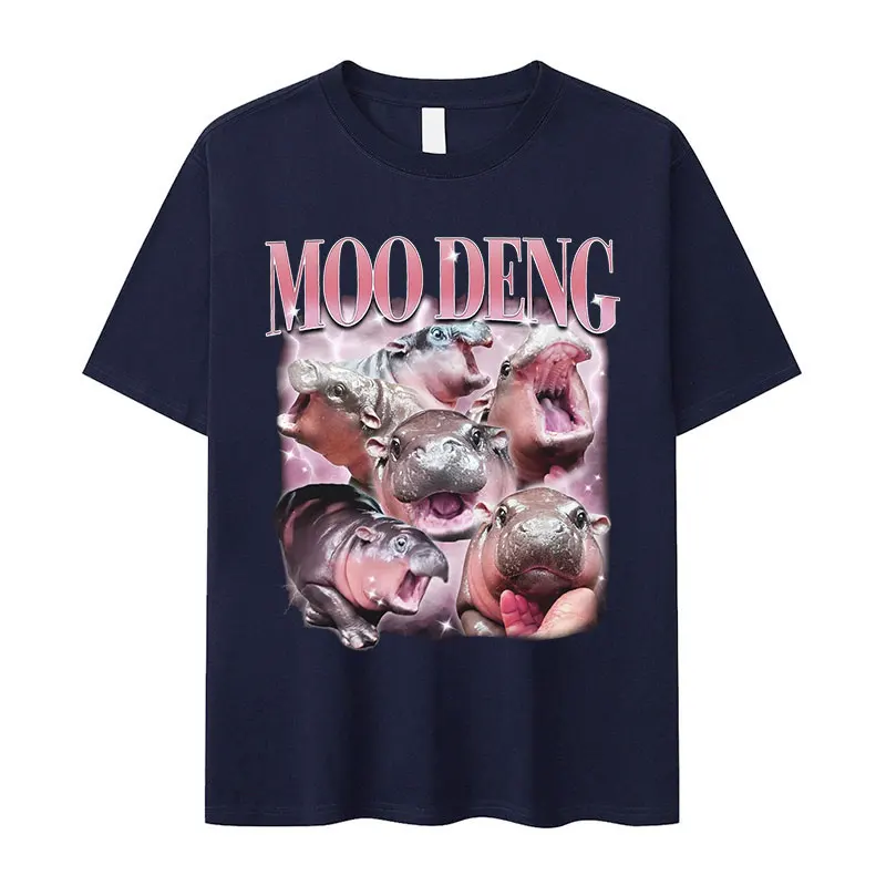 Moo Deng divertente bambino ippopotamo Meme magliette uomo donna Retro estetica manica corta T-shirt di alta qualità 100% cotone Tshirt oversize