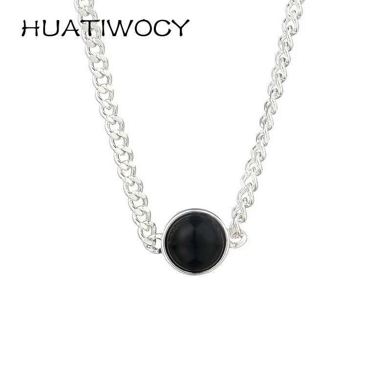 

HUATIWOCY Round Shape Pendant Fashion 925 Silver Jewelry Necklace Accessories for Women Wedding Engagement Party Promise Gift