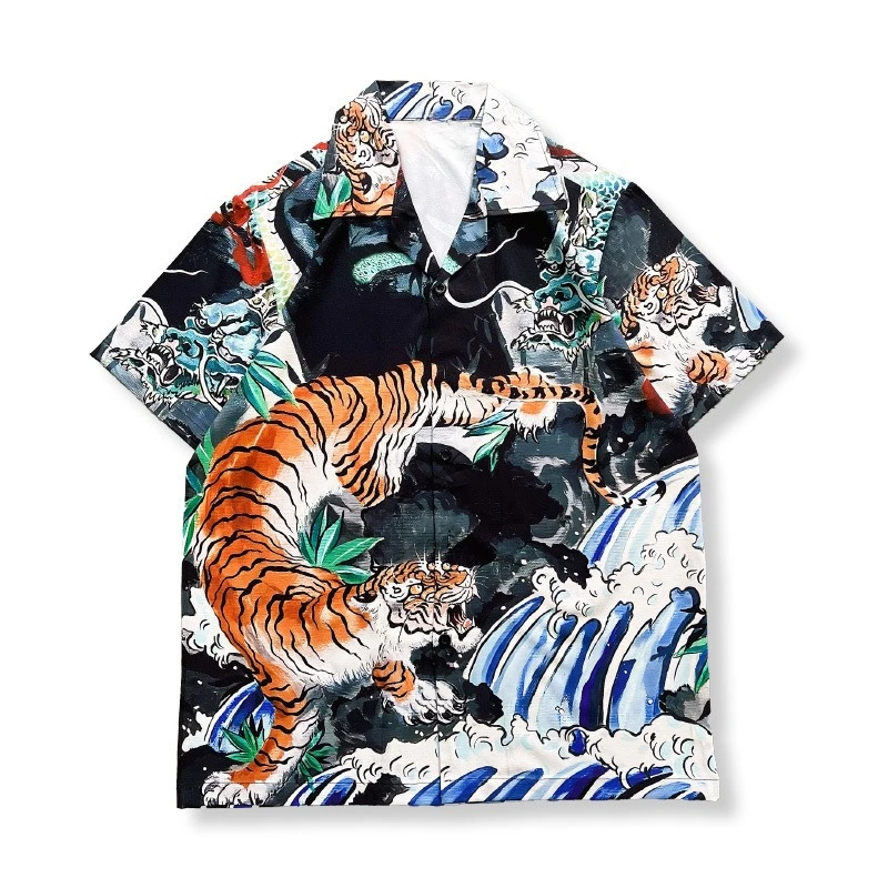 Multi Color Tiger Pattern Shirt for Men's Summer Travel Camping Versatile Top