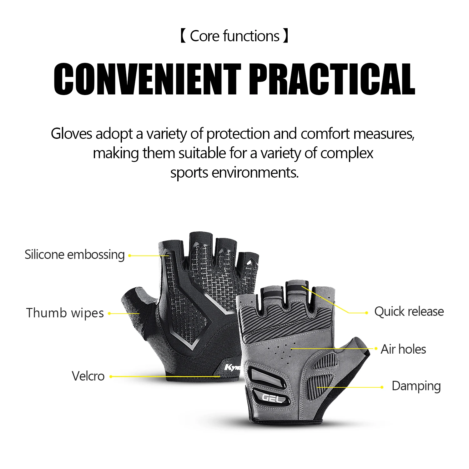 Kymc Half Finger Cycling Gloves, Gel Shock Absorbing Padded Bike Gloves Breathable Anti-slip Bicycle MTB Road Riding Sports Glov