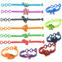 12Pcs Cartoon Jungle Dinosaur Theme Adjustable Bracelets Dino Wristband for Kids Birthday Party Favors Halloween Pinata Fillers