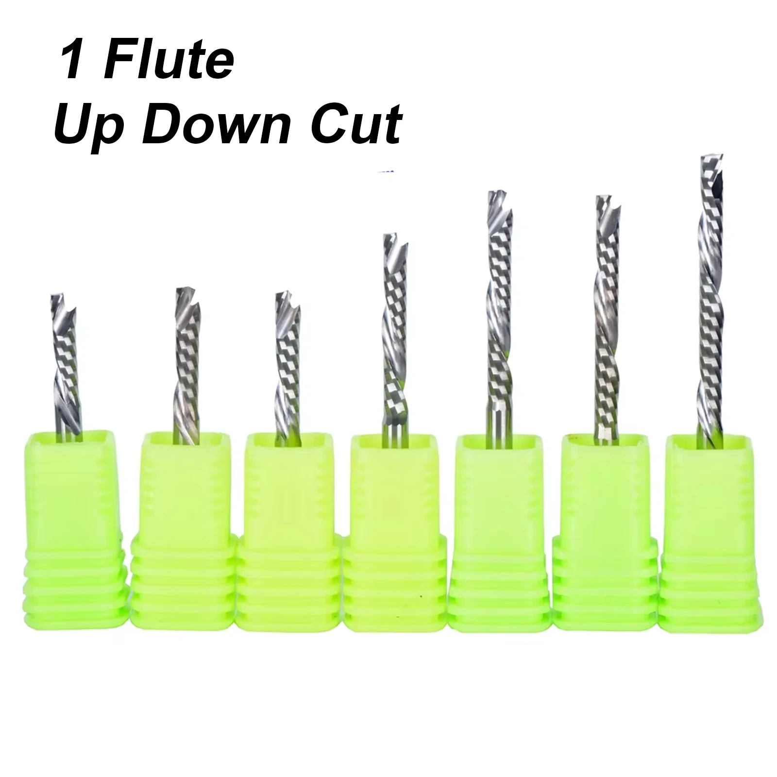 Hot Sales 50Pcs UP & DOWN Cut Single Flutes Spiral Mill Tool Cutters for CNC Router, Compression Wood End Mill Cutter Bits