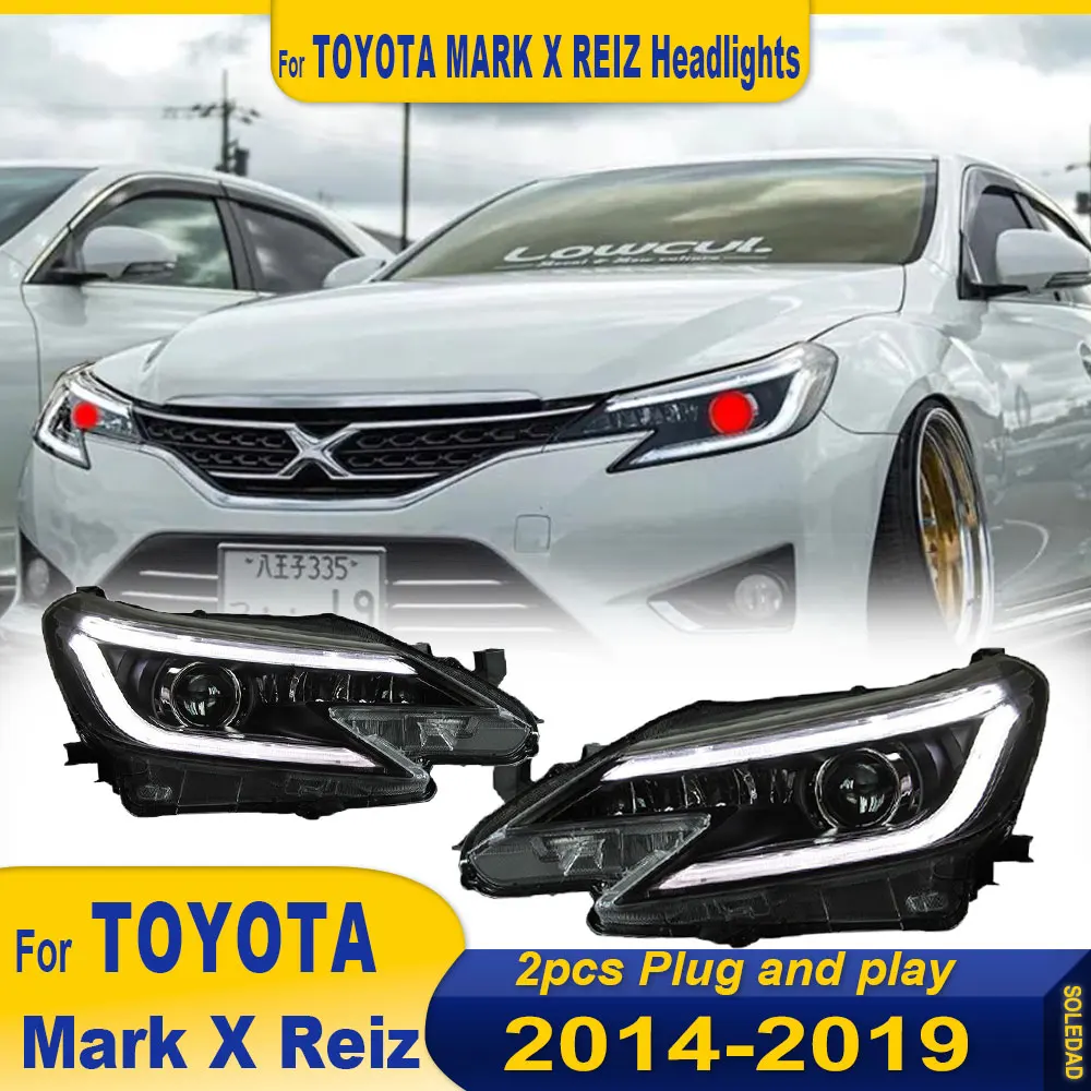 Car HeadLamp for Toyota Mark X LED Headlight 2013-2019 Headlights Reiz DRL Turn Signal High Beam Angel Eye Projector Lens 2pcs