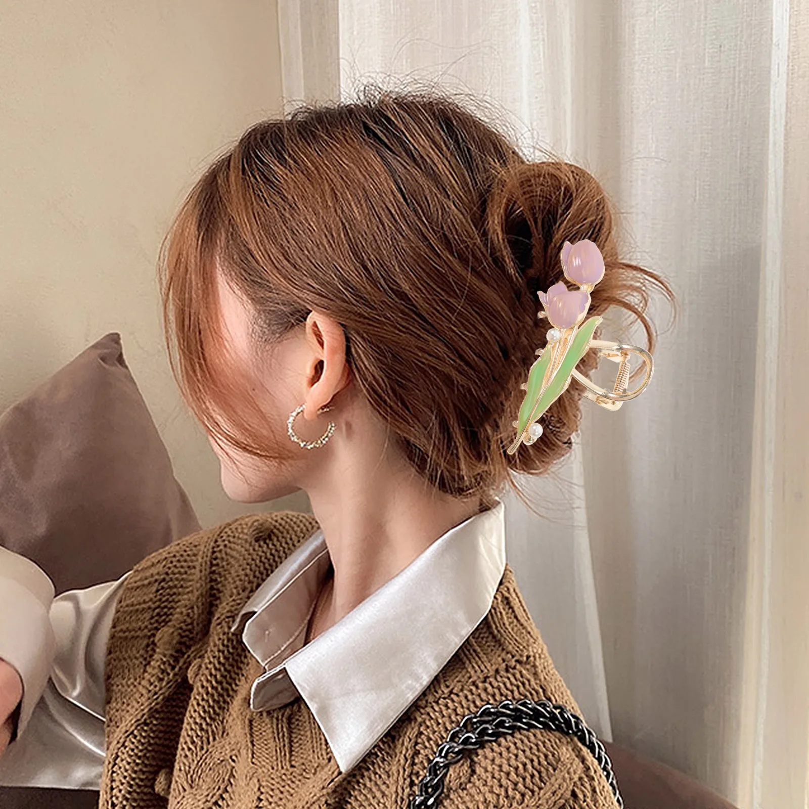

Tulip Flower Claw Clips Large Shark Claw Clip Alloy Strong Hold Back Hair Clips Portable Travel Hair Styling Accessories