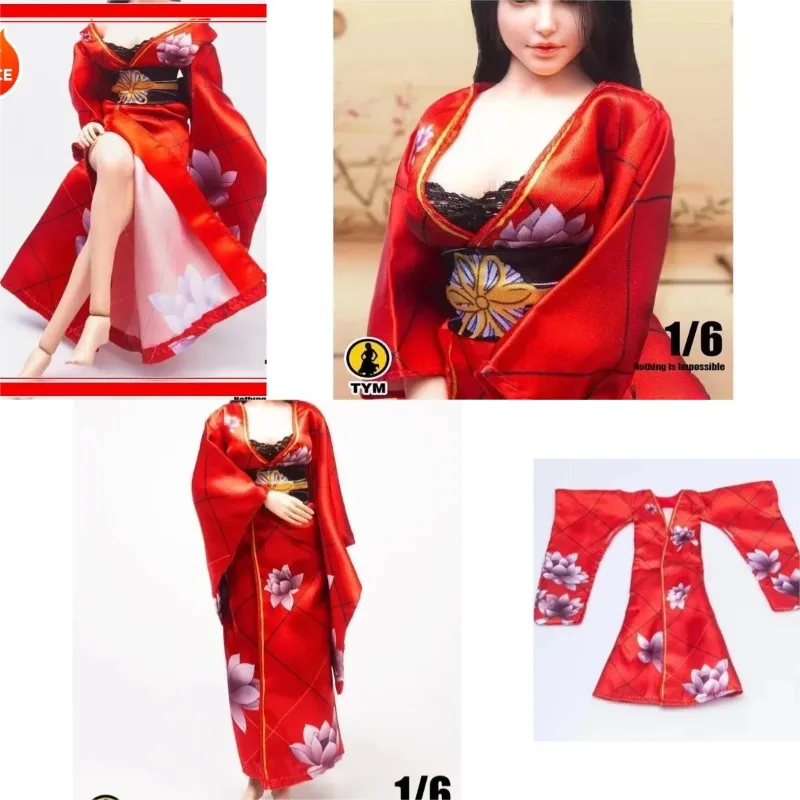 

in stock 1/6 Scale Soldier Japan Kimono with Red Print Cos Clothes Doll for 12 Inch Model Action Toy Figures Accessories