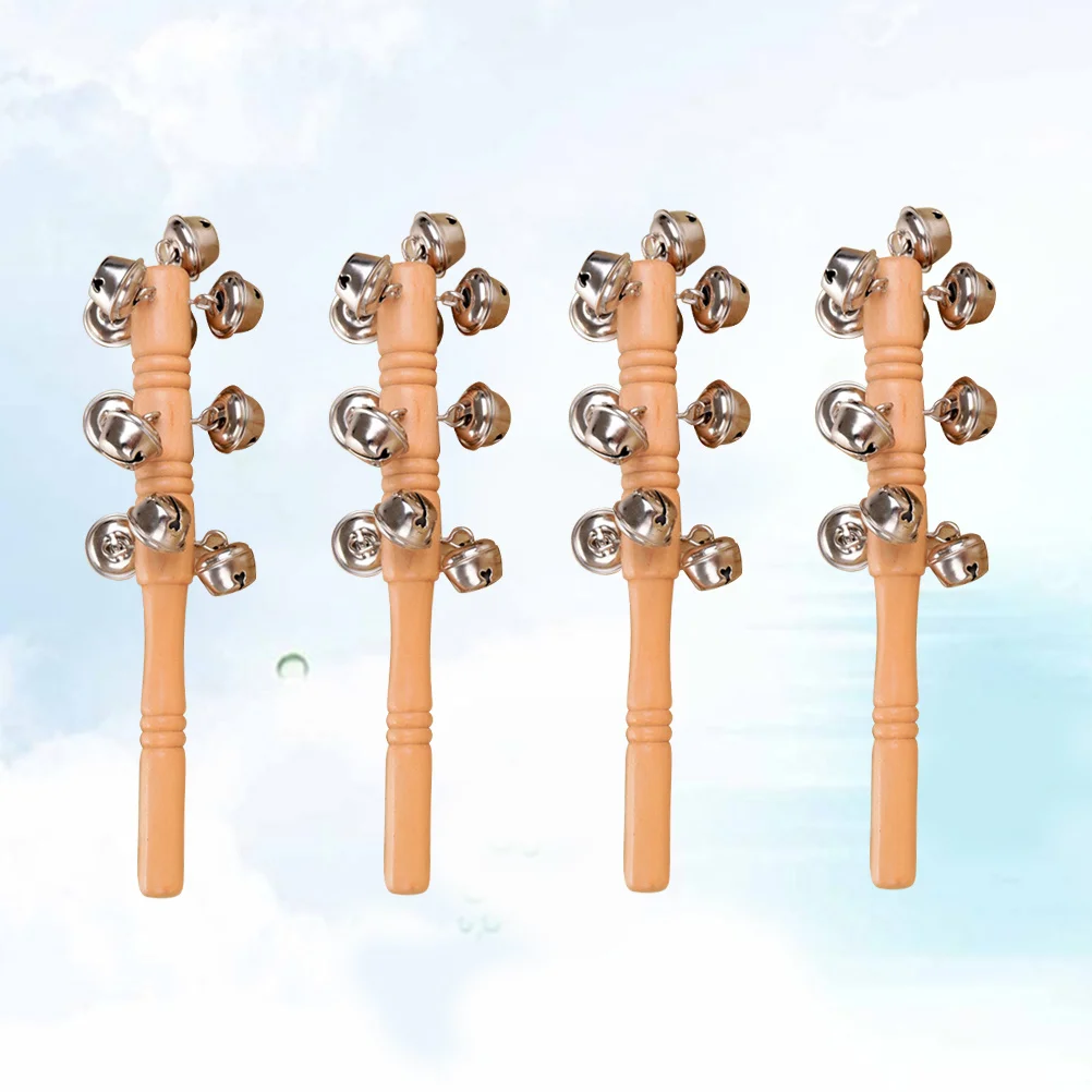 Sonajeros de madera para bebé, Mini campanas vibratorias portátiles, entrenamiento de música temprana, desarrollo de coordinación de expresión creativa, 4 Uds.