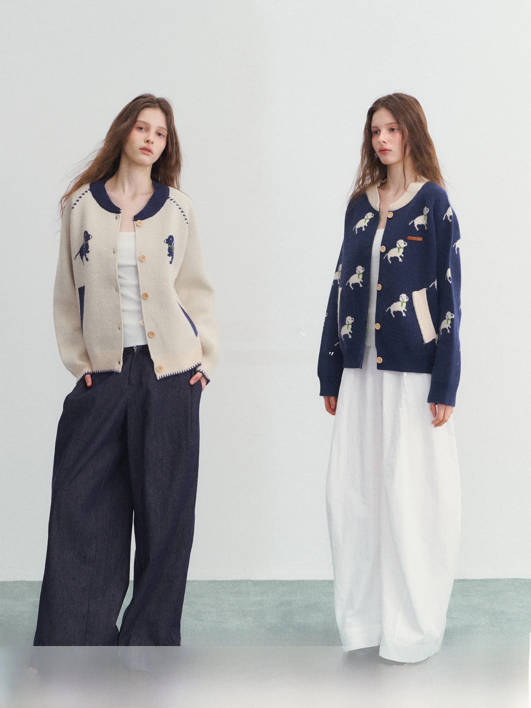 

SPEAR YOUTH Thi Knitted Doggy Fairyt Town Knitwear Casual Open Cardigan Sweater for Women Long Sve Regular Fit