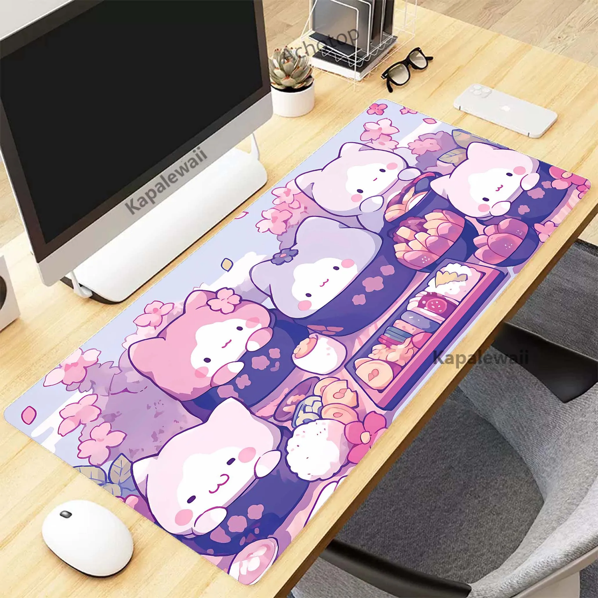 Cute Kawaii Cat Bright Color Large Mousepad XXL Office Mouse Pad Gaming Carpet Locking Edge Mouse Mat Game Keyboard Pads 90x40cm