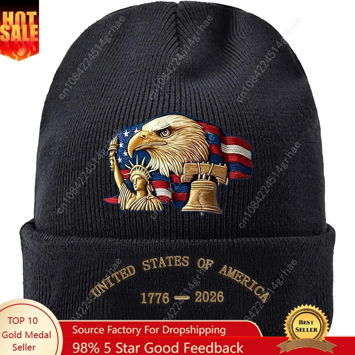 

Liberty United States 250 Anniversary Skull Cap 250th Years Celebration Warm Knitted Hat 3D Printed & Embroidery
