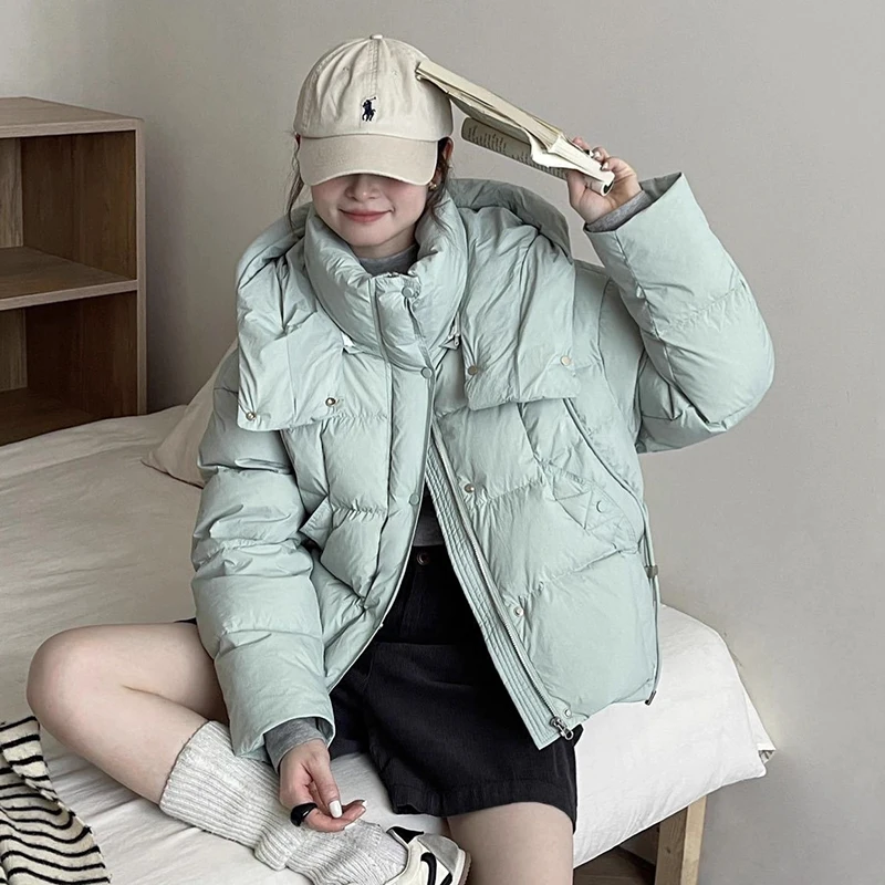 الشتاء انفصال مقنعين قصيرة الدافئة أسفل سترة المرأة الأبيض بطة أسفل باركر أبلى الإناث سميكة فضفاضة سترات بسحاب عادية