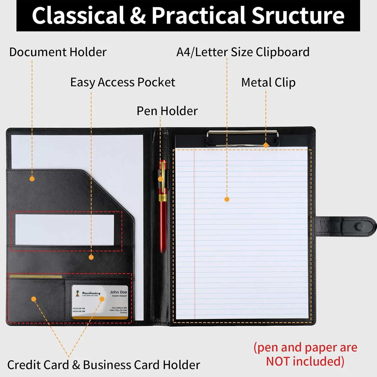 Clipboard folder, work folder A4 meeting folder Business office work portfolio organizer with card holder for interview, office