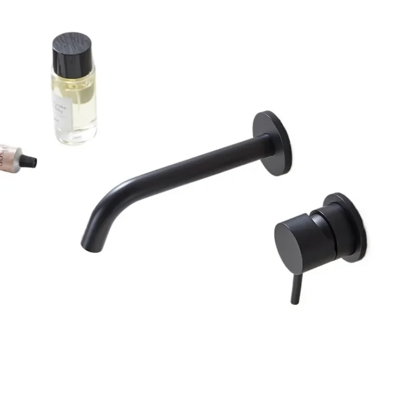Minimalist into the wall, concealed, basin faucet, black matte.