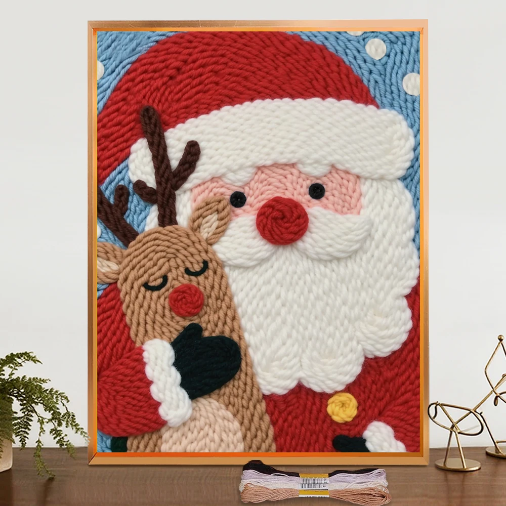 

Easy Embroidery Needlework Cartoon Christmas Pattern Punch Needle Embroidery Kit For Beginners Home Decor Santa Claus Elk Gift