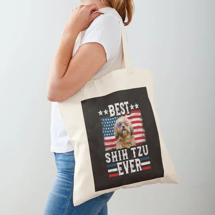 El mejor Shih Tzu Ever American Flag 4 de julio, bolso de mano, bolsos de compras de lujo para mujer, bolso de mano personalizado, bolsa bonita