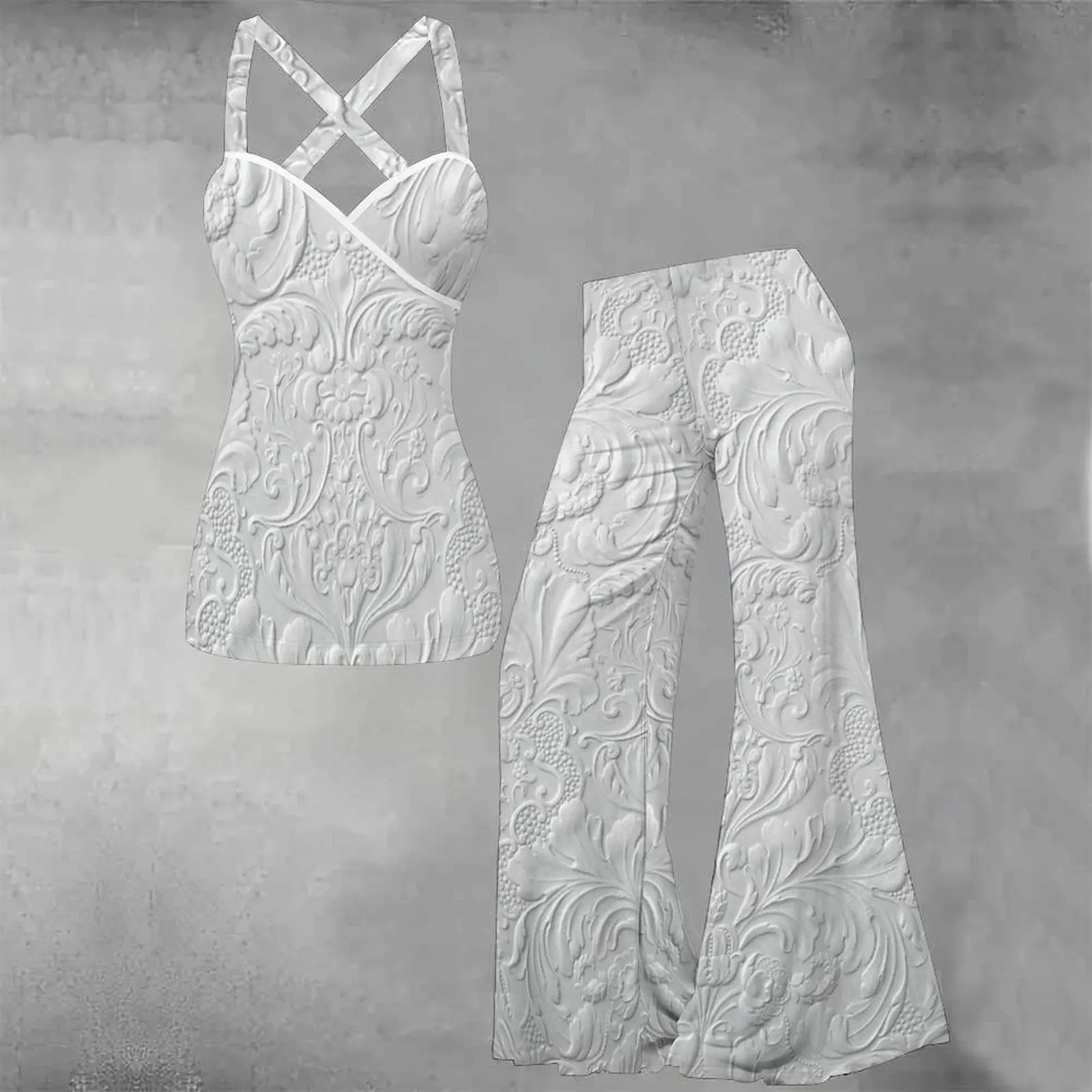 Image of Elegantes Modisches Urlaubs-Print-Top Modische Schlaghose Sexy Weste Schlanke Hose Set Herbst Winter Damen Zweiteiler