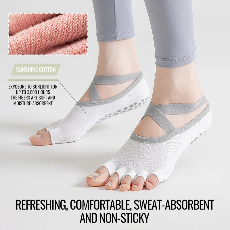 미오우 파이브 핑거 양말 여성용 발가락 없는 필라테스 양말 미끄럼 방지 그립 요가 양말 실내 피트니스 바레 댄스 발목 양말 스플릿 토 양말