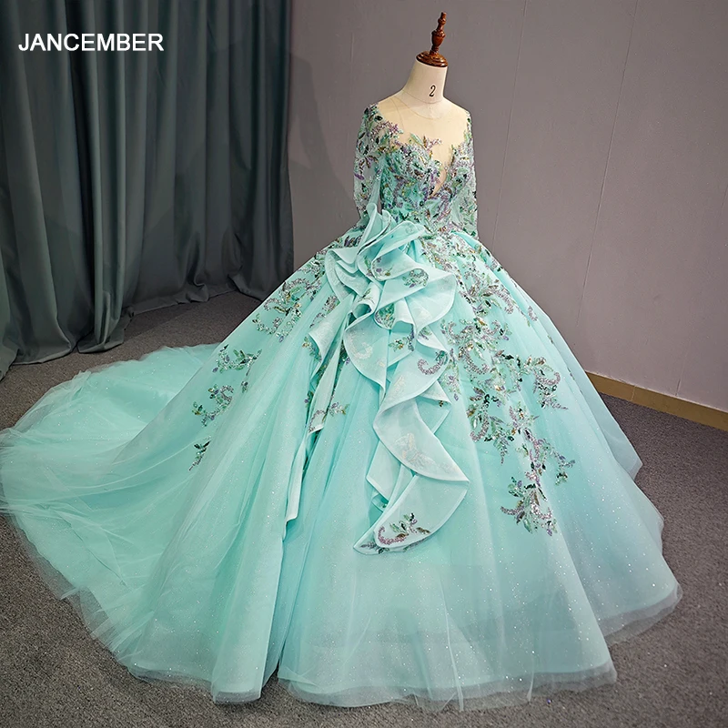 Блестящие платья принцессы Quinceanera, 2025 г., блестящие длинные рукава, корсет с цветочным принтом по индивидуальному заказу, платья de 15, quinceañera, на заказ DY6752