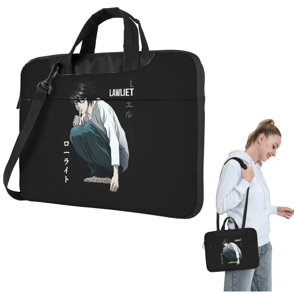 Death Note Lawlet Note Anime Crossbody Laptop Bag Case Computer Bag Resistant Protective Notebook Pouch for Macbook Pro