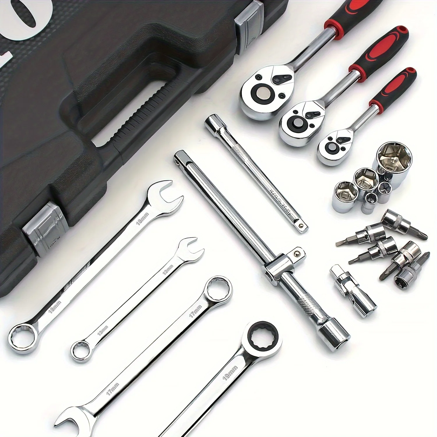 المهنية 151 قطعة ميكانيكا أداة مجموعة 1/4 بوصة 3/8 بوصة 1/2 بوصة محرك 24 الأسنان اسئلة مفتاح بانة العالمي متري CR-V السيارات OEM #1