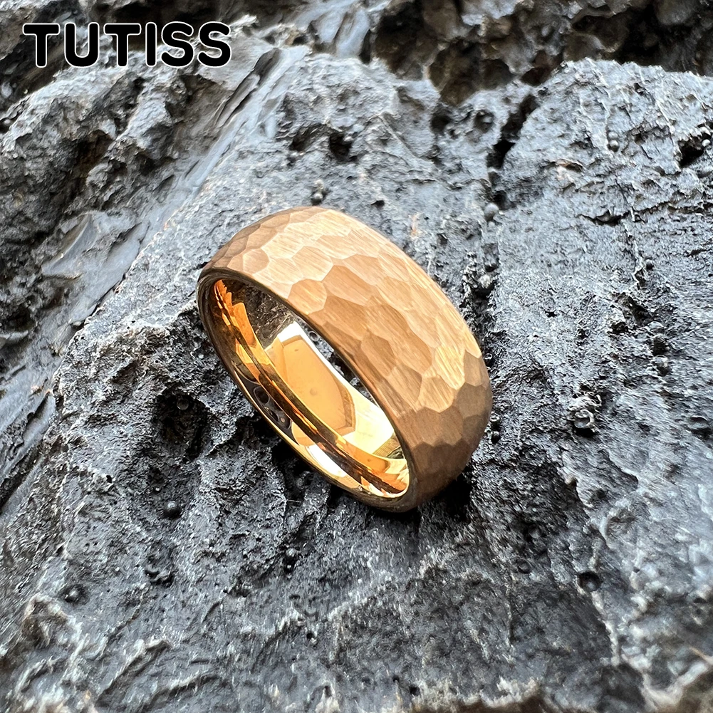 TUTISS 8/6/4mm Hammer Ring Tungsten Engagement Wedding Band For Male Female Domed Brushed Finish