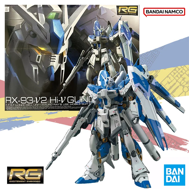 Bandai Original RG 1/144 Mobile Suit RX-93-V2 Hi-V GUNDAM SET Anime Action Figure Assembly Model Kit Toy Gift for Childern Kids