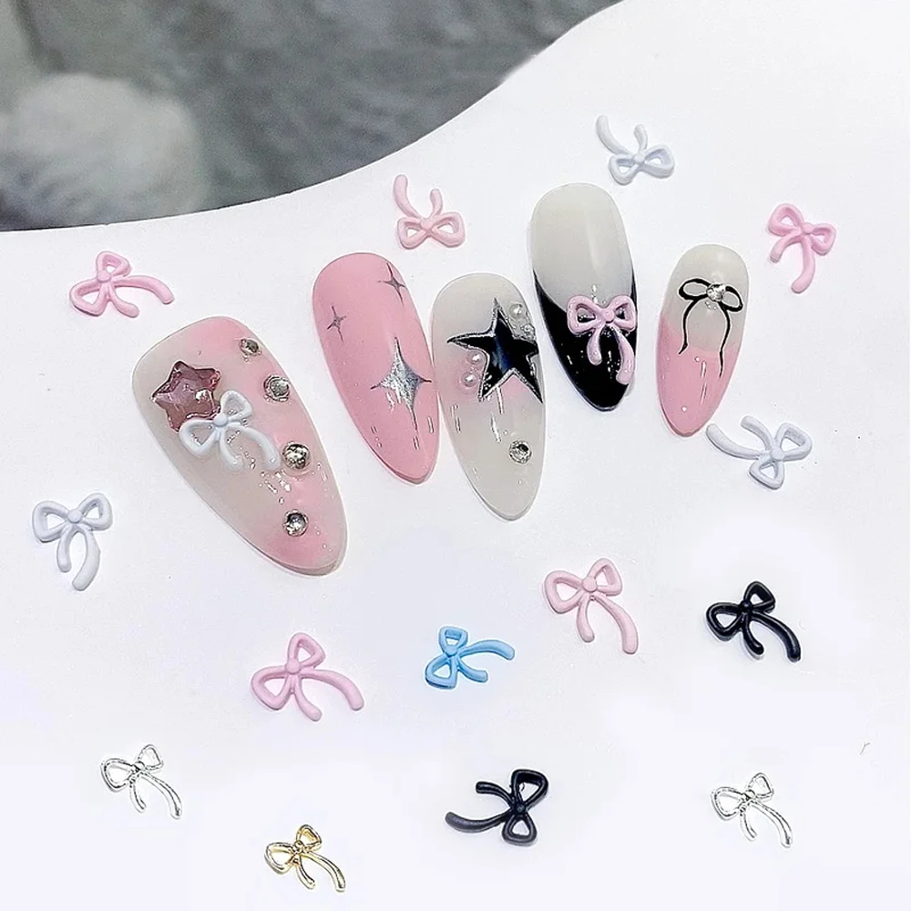 10pcs Korea Bows Ribbon Nail Art Charm 3D Metal Alloy Colorful Long Ribbon Nail Decoration DIY Luxury Cute Nail Accessories