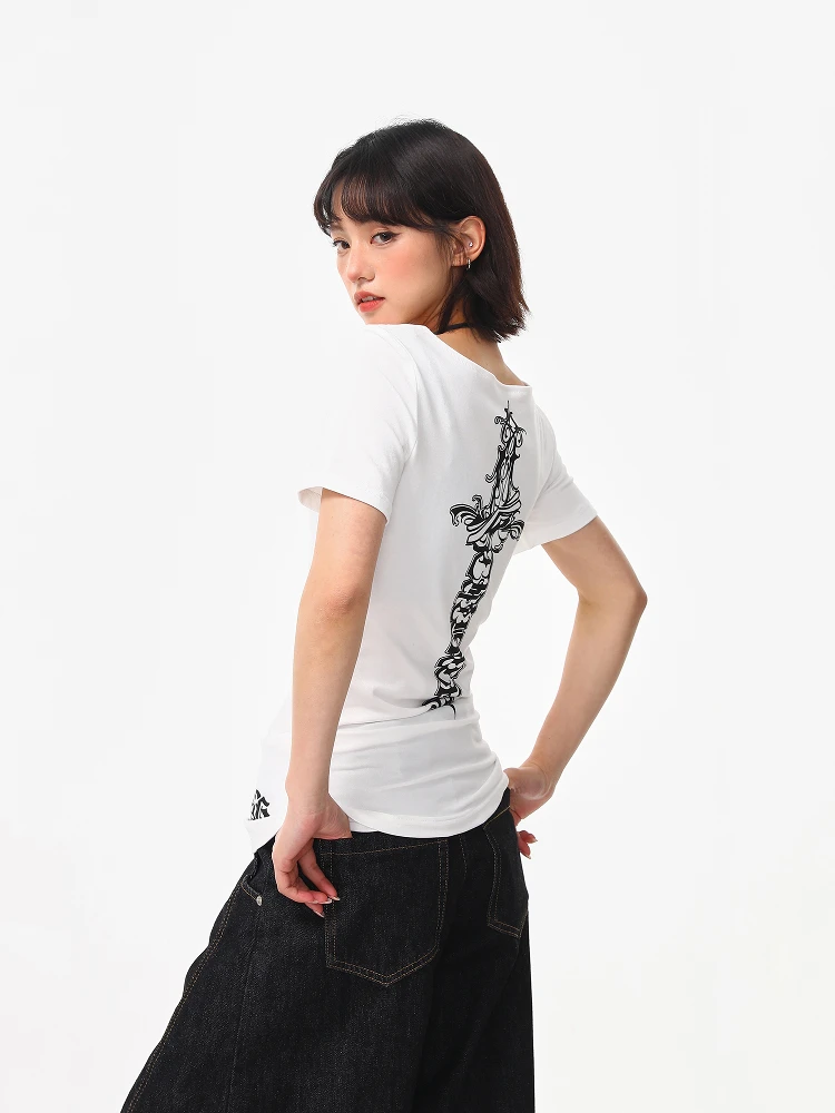 

Slim Fit ort Sve T-irt Women's Base Layer Hot Girl Print Casual Sle Cotton Fabric Summer Faion Top Wildaizi