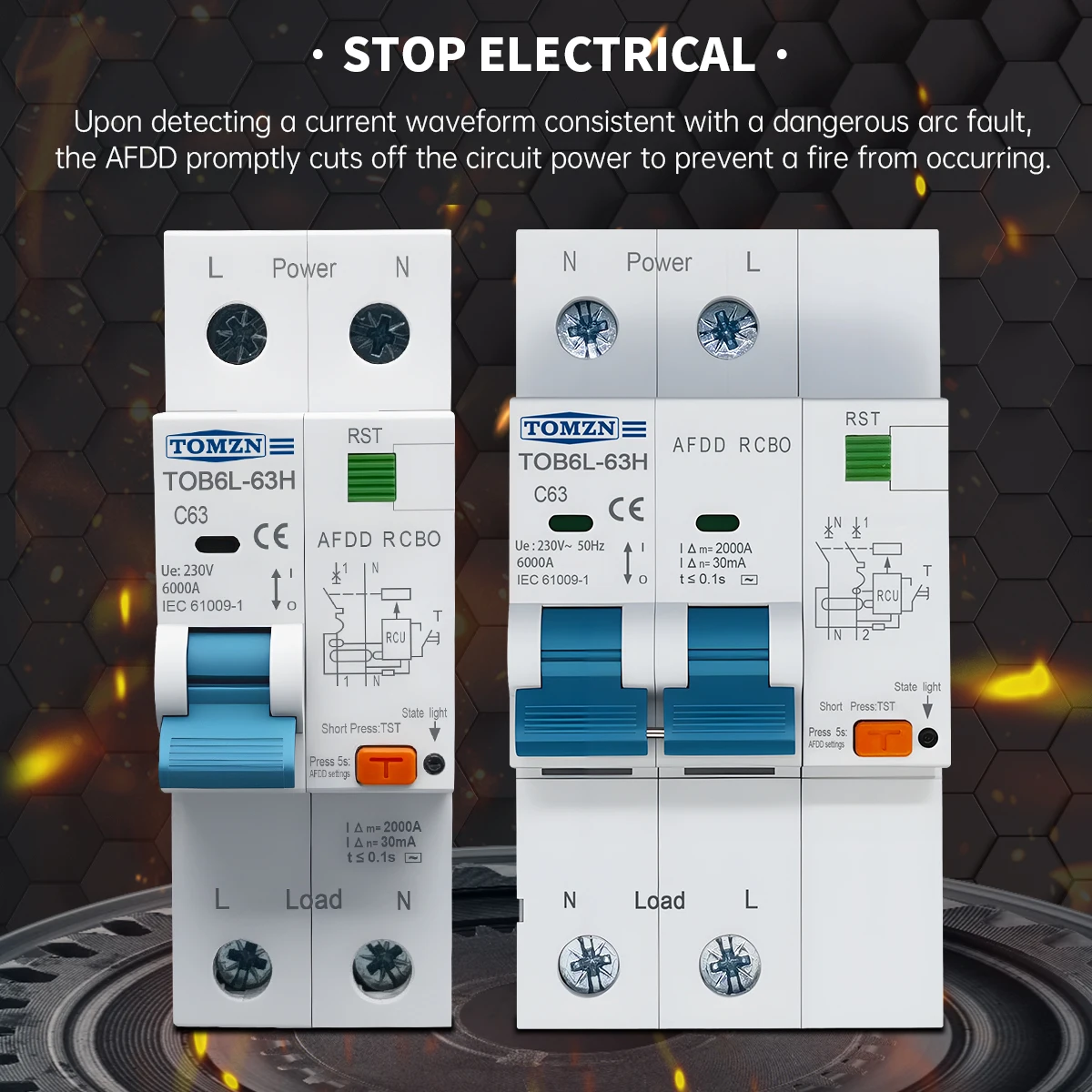 TOMZN AFDD RCBO 2P AC230V 63A  - Din Rail Circuit Breaker incelemesi ve fiyatı