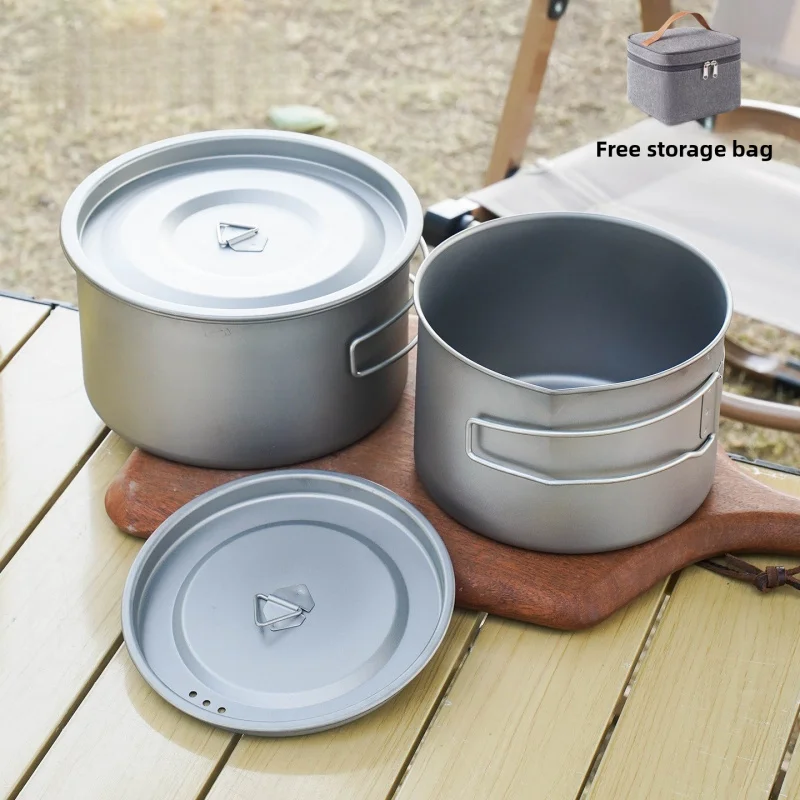 Ultra Light Foldable Pure Titanium Soup Noodle Pot Portable Single Person Cookware Bowl For Outdoor Camping Dorm Hiking Picnic