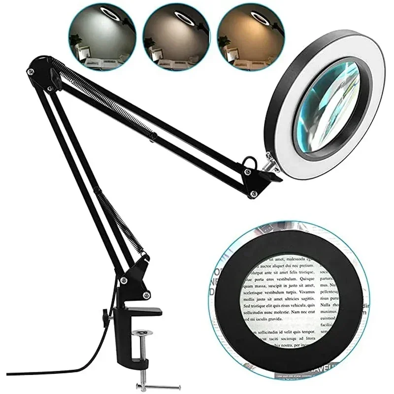 Magnifying Glass with  Lights 3 Colors 64  8x Magnifier Glass  Soldering Iron Repair/Table Lamp/Skincare Beauty Tool