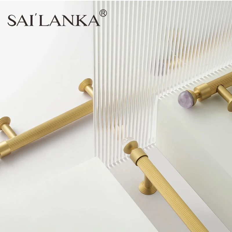 SAILANKA Brass Furniture Handles Light Luxury Crystal Ball Cabinet Knobs Wardrobe Cupboard Long Hardware Drawer Pull Kitchen