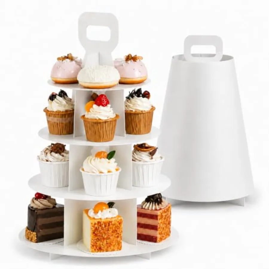 

4-Tier Cupcake Stand, 10 Set Cardboard Cupcake Tower with Paper Cover, Dessert Cup Cake Stand Tower for Birthday Wedding Party