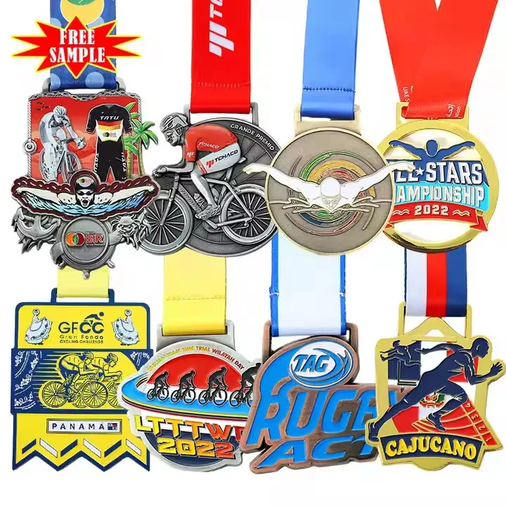 Manufactural Run Running Medal Custom 3D Finisher Road Mountain Bike Cycling Medal Brass Gold Swim Swimming Medal with Ribbon