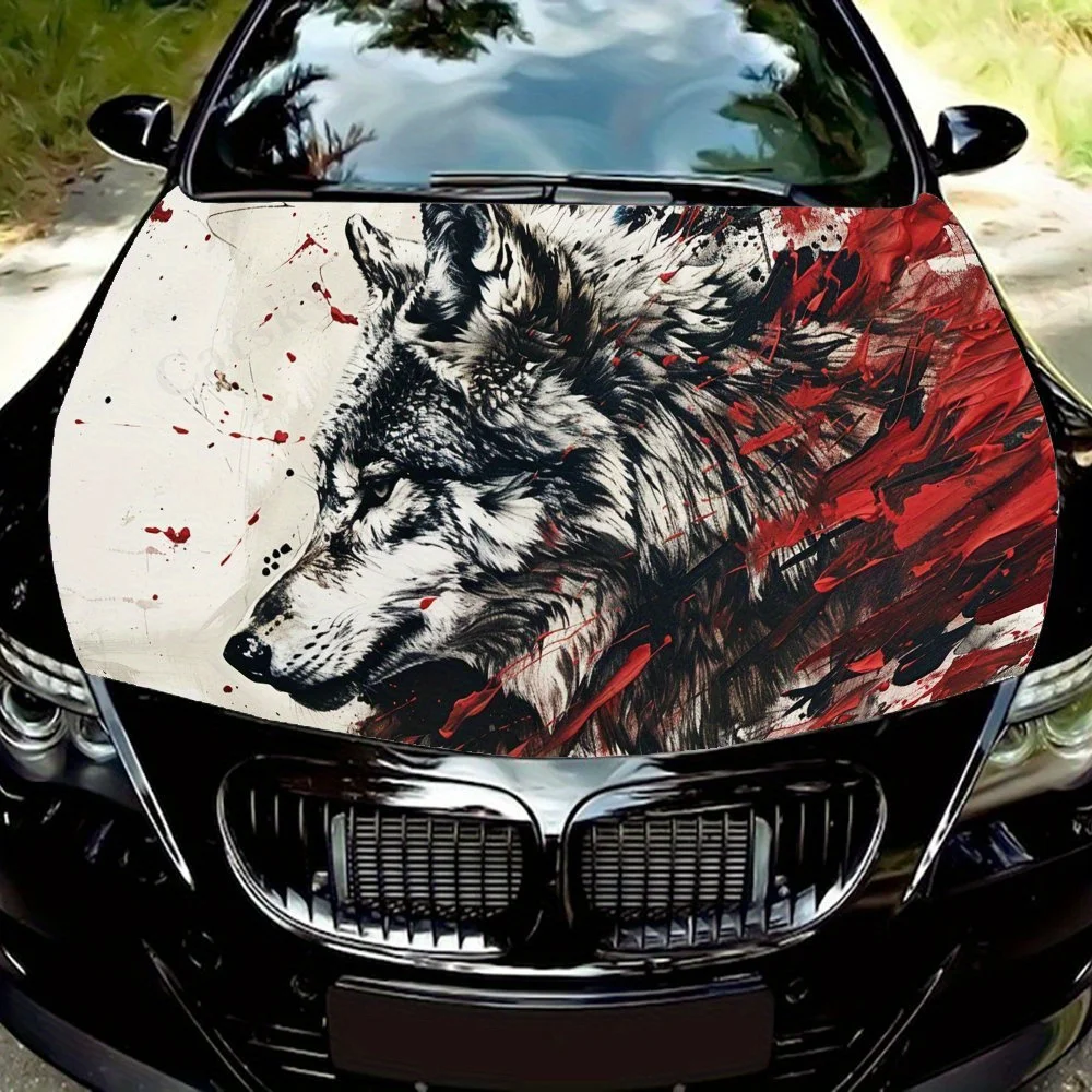 

Кровавый волк Art ПВХ автомобильные виниловые обертывания, самоклеящаяся водонепроницаемая наклейка на капот автомобиля, защитные наклейки для украшения автомобиля для Tru